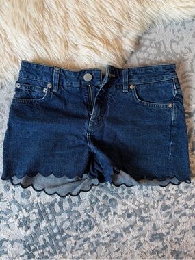 Maje Dark Blue Denim Scallop Hem Shorts